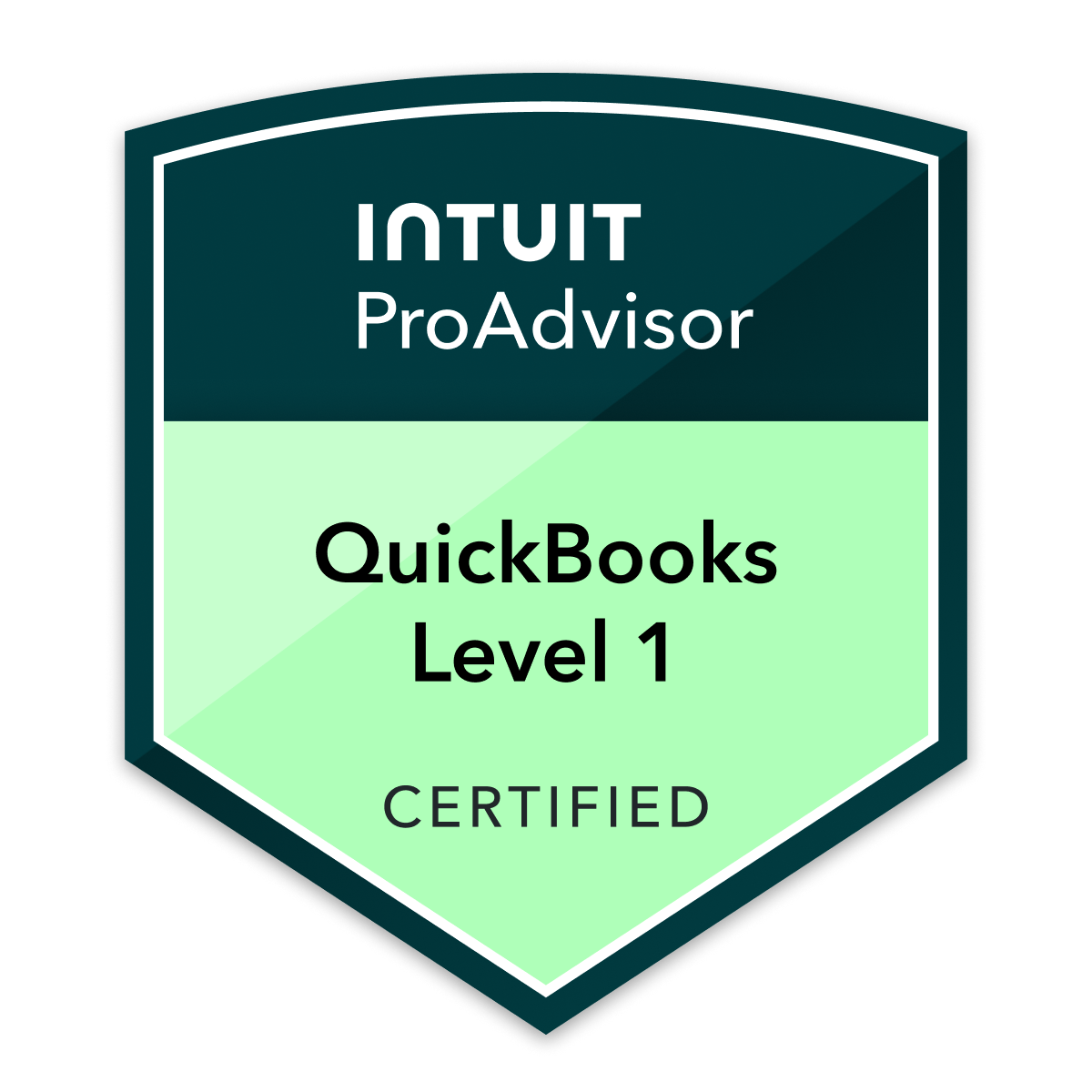 Intuit QuickBooks Certification Level 1 badge issued by Intuit ProAdvisor
