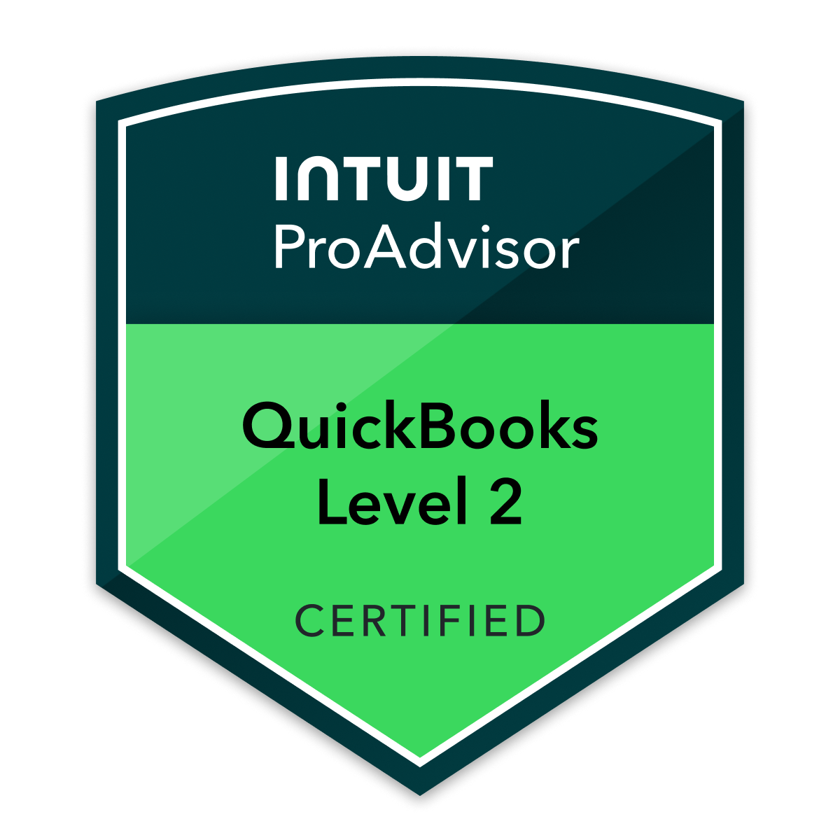 Intuit QuickBooks Certification Level 2 badge issued by Intuit ProAdvisor